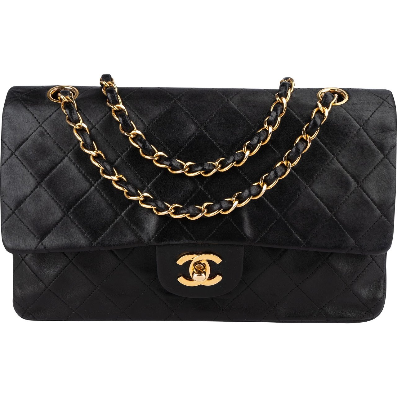 Chanel Chanel Quilted Lambskin 24K Gold Medium Double Flap Crossbody Bag Zwart