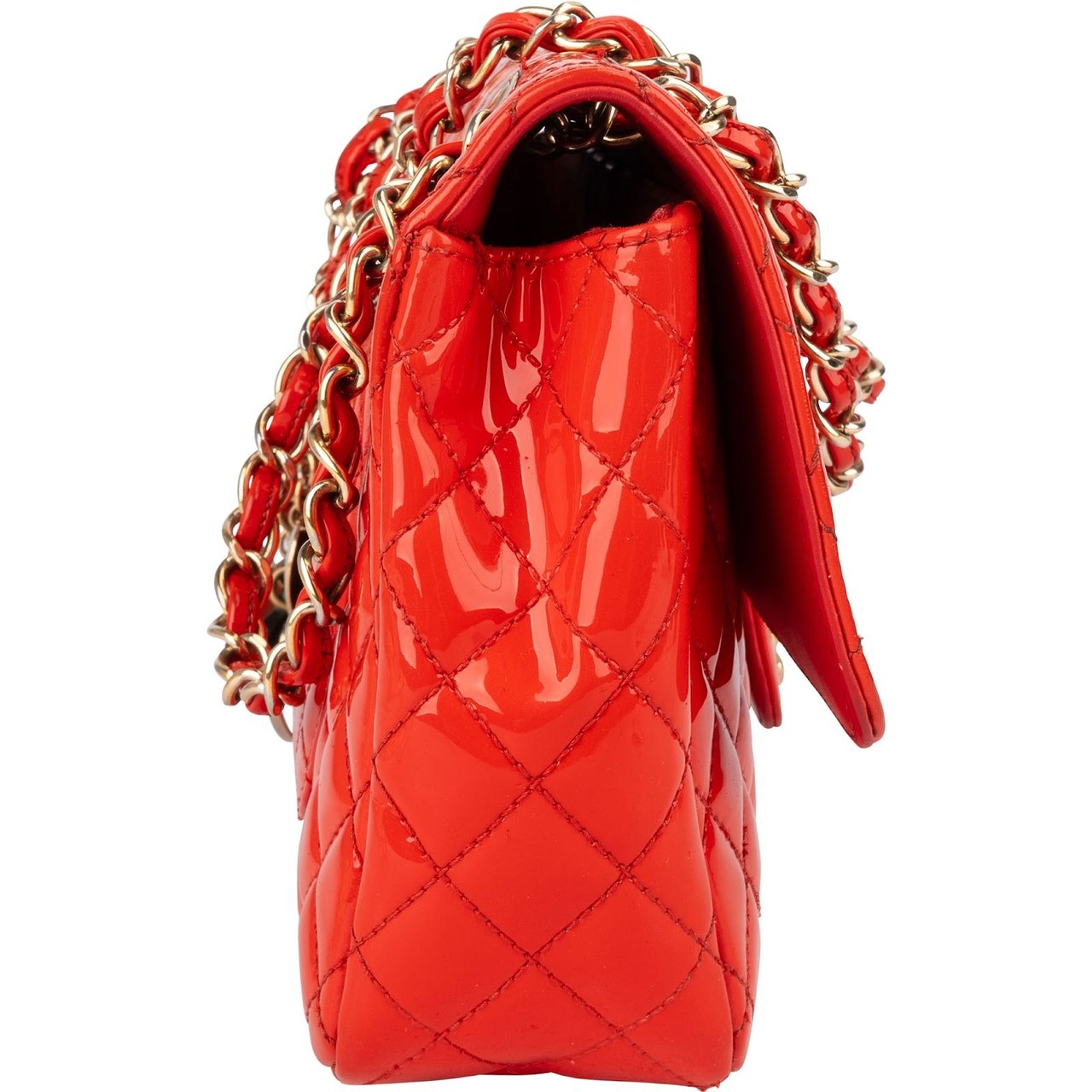 Chanel Chanel Quilted Patent Leather Valentine Single Flap Crossbody Bag Rood