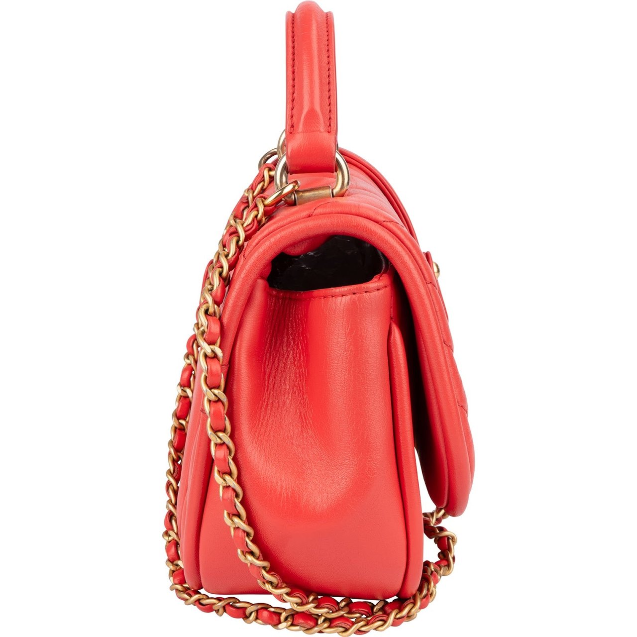 Chanel Chanel Chevron Lambskin Single Flap Top Handle Crossbody Bag Rood