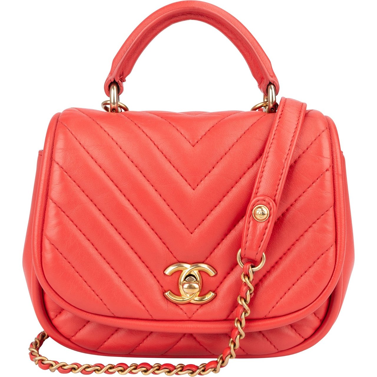 Chanel Chanel Chevron Lambskin Single Flap Top Handle Crossbody Bag Rood