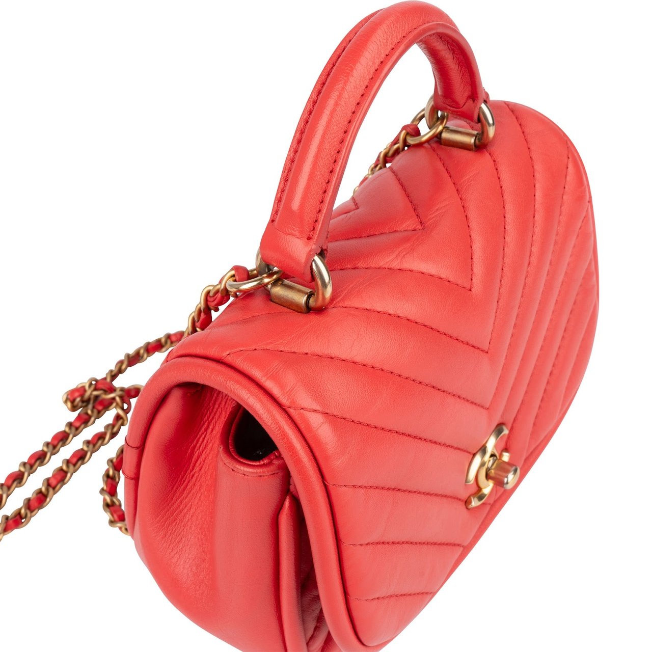 Chanel Chanel Chevron Lambskin Single Flap Top Handle Crossbody Bag Rood