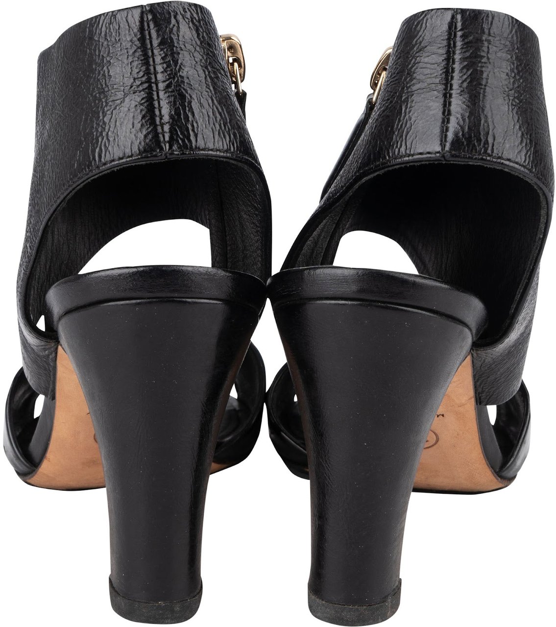 Chanel Chanel Black Leather Ankle Cuff Patent Sandals Heels (35) Zwart