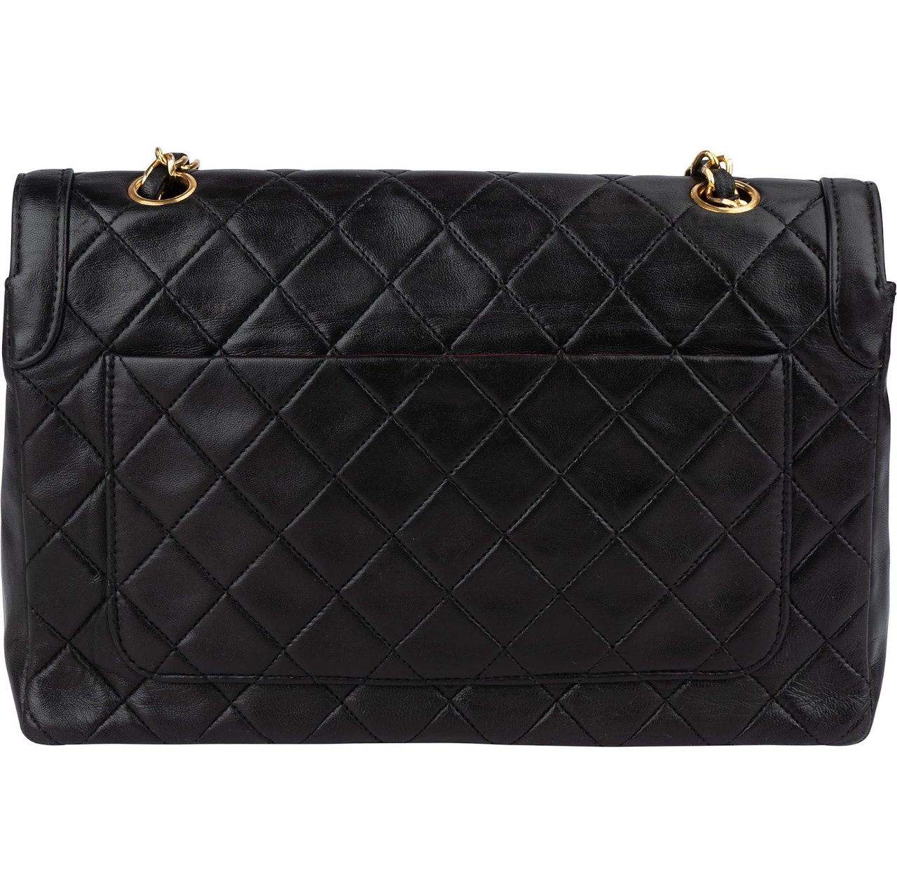 Chanel Chanel Quilted Lambskin Medium 24K Gold Single Flap Crossbody Bag Zwart