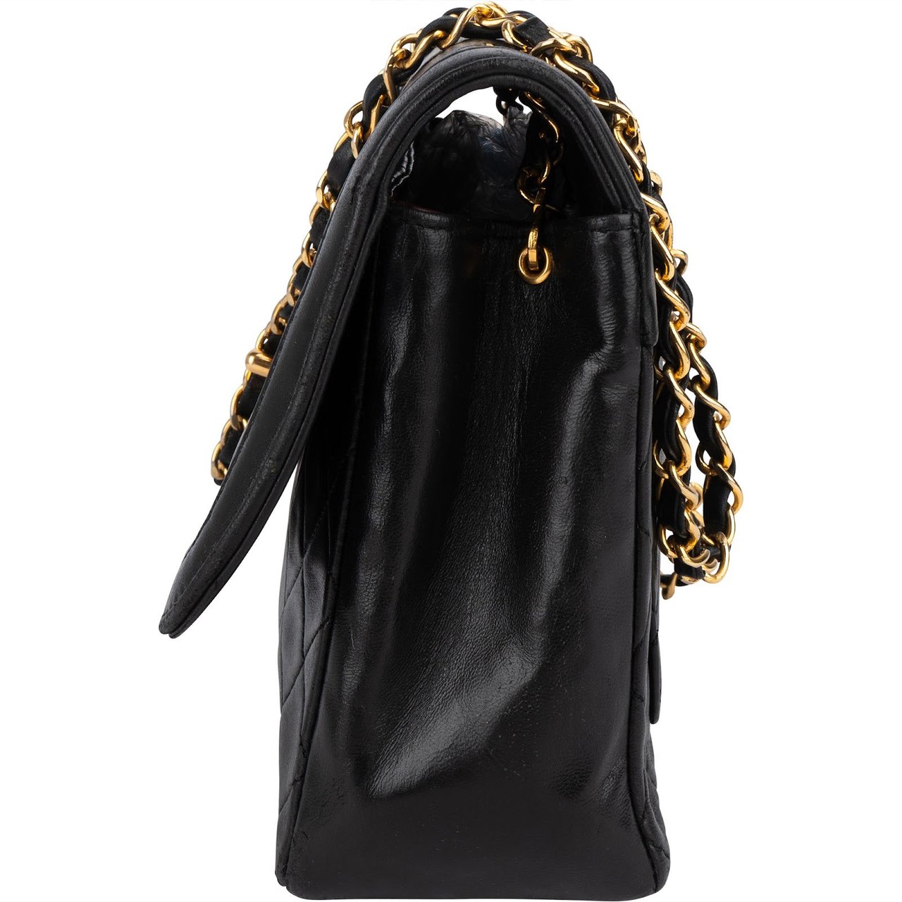 Chanel Chanel Quilted Lambskin Medium 24K Gold Single Flap Crossbody Bag Zwart