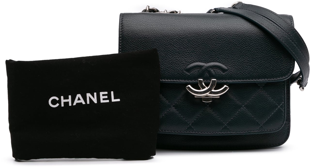 Chanel Mini Quilted Caviar CC Box Flap Blauw