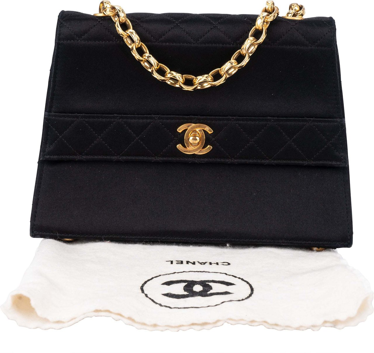 Chanel Chanel Stich Satin 24K Gold Single Flap Crossbody Bag Divers