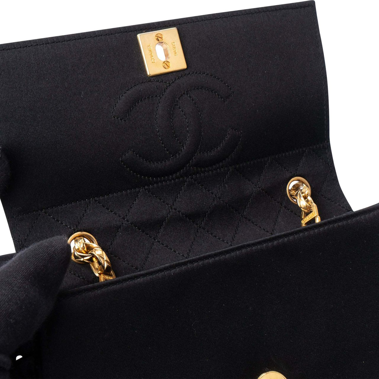 Chanel Chanel Stich Satin 24K Gold Single Flap Crossbody Bag Divers