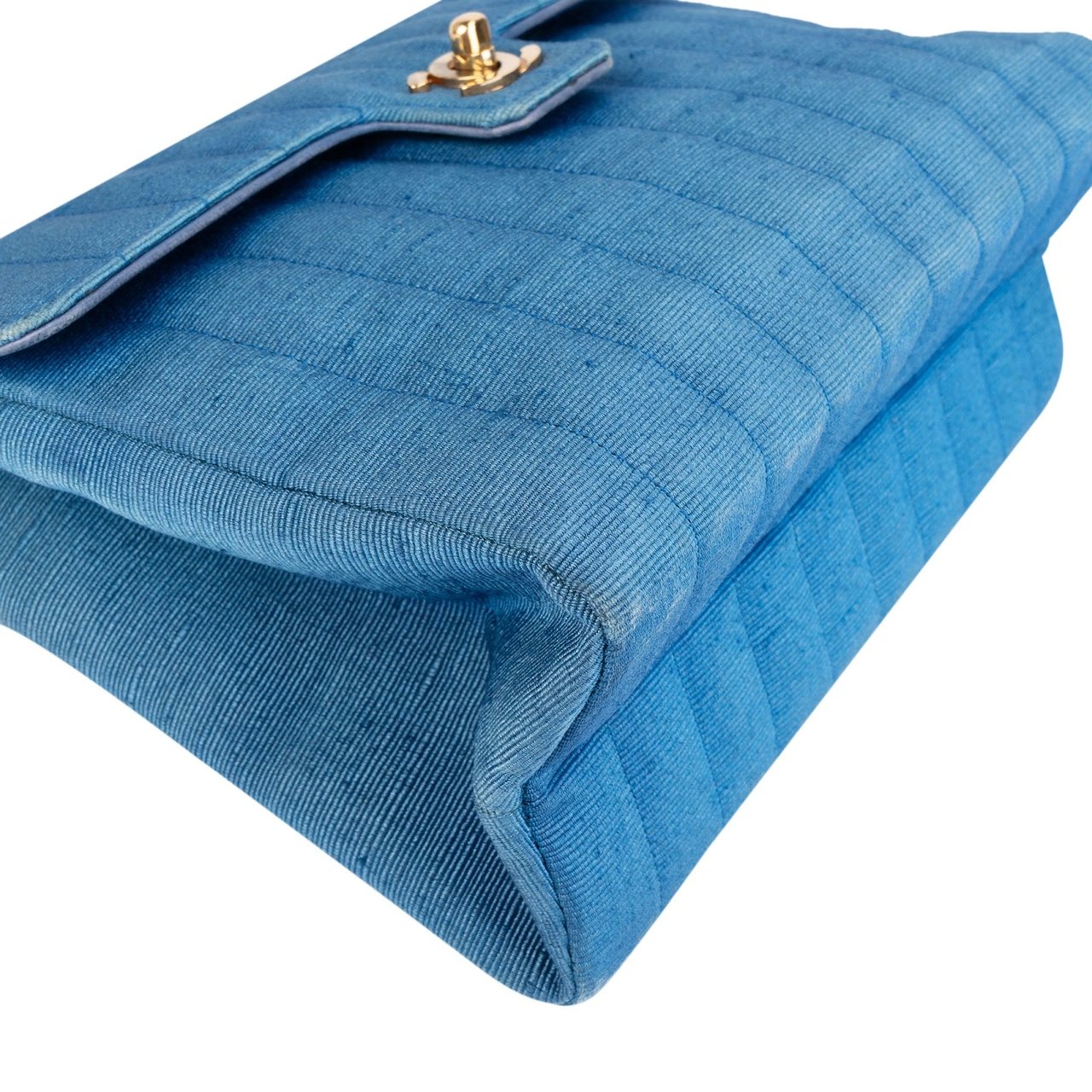 Chanel Chanel Bleu Cotton 24K Gold Single Flap Crossbody Bag Blauw