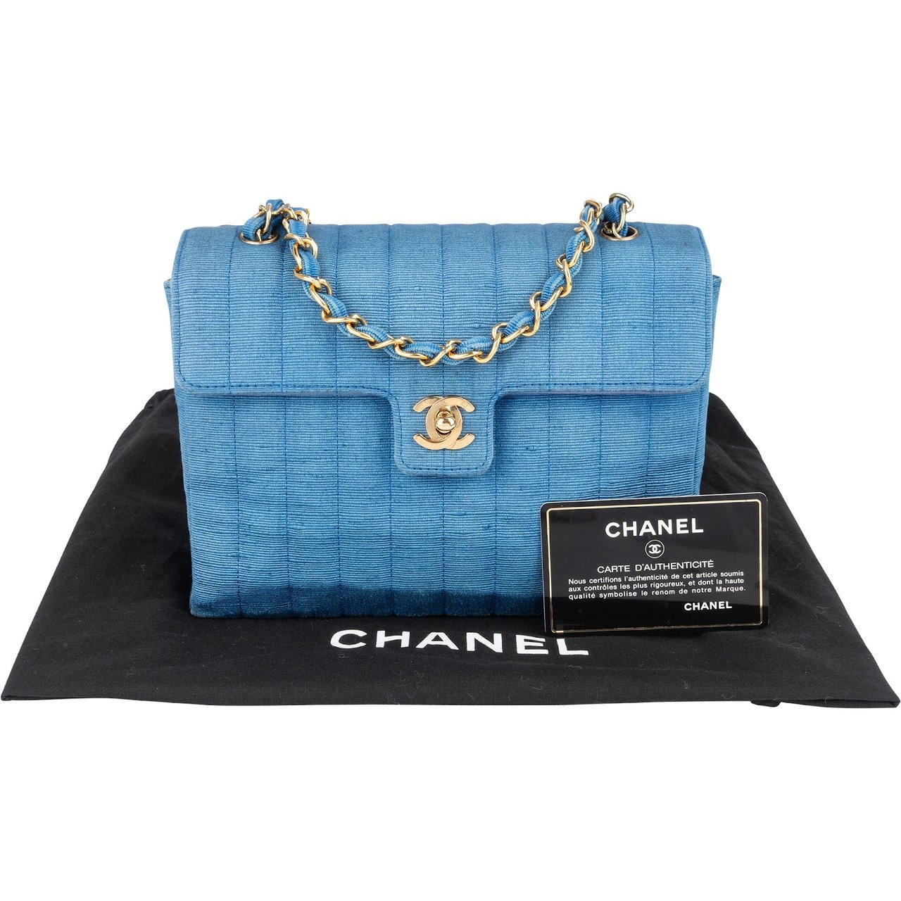 Chanel Chanel Bleu Cotton 24K Gold Single Flap Crossbody Bag Blauw
