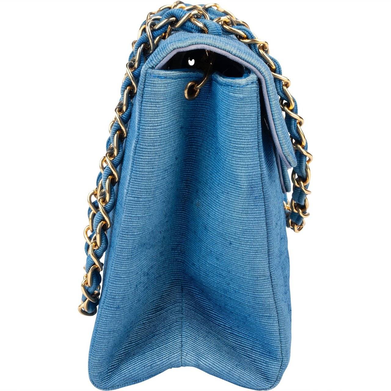 Chanel Chanel Bleu Cotton 24K Gold Single Flap Crossbody Bag Blauw