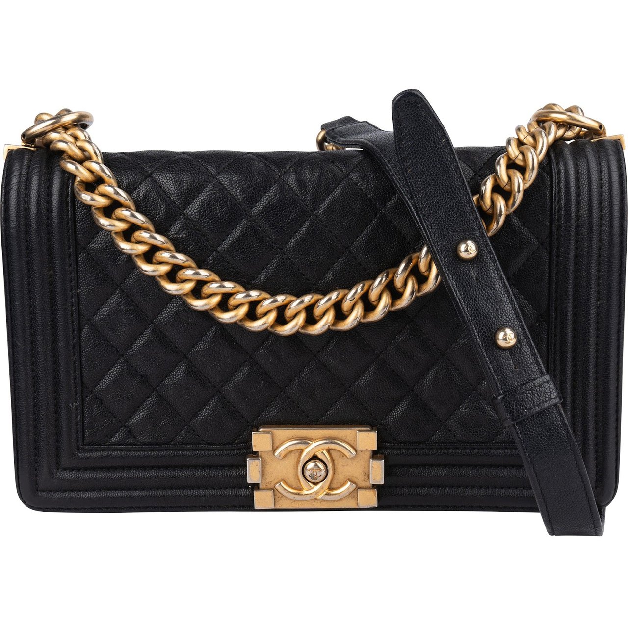 Chanel Quilted Caviar Leather Boy Single Flap Crossbody Bag Zwart