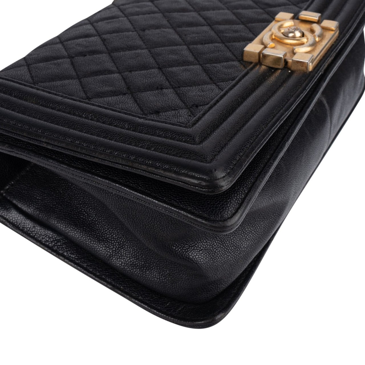 Chanel Chanel Quilted Caviar Leather Boy Single Flap Crossbody Bag Zwart