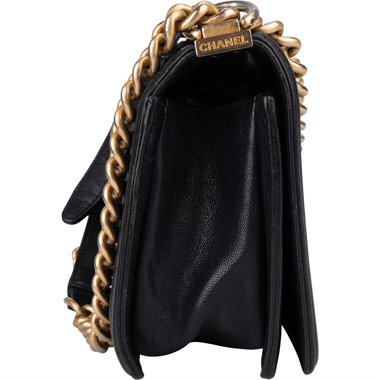 Chanel Quilted Caviar Leather Boy Single Flap Crossbody Bag Zwart