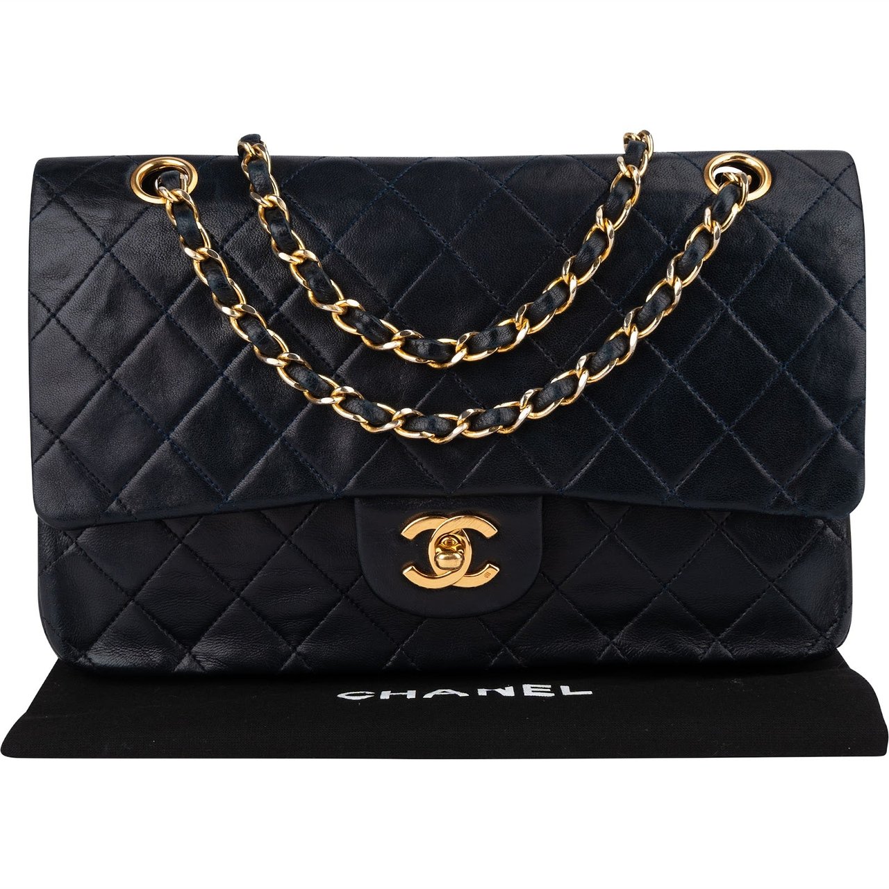 Chanel Chanel Quilted Lambskin 24K Gold Medium Double Flap Crossbody Bag Blauw