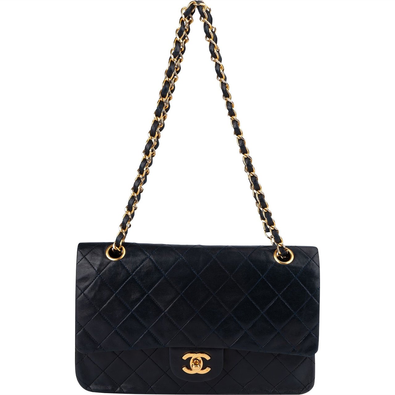Chanel Chanel Quilted Lambskin 24K Gold Medium Double Flap Crossbody Bag Blauw
