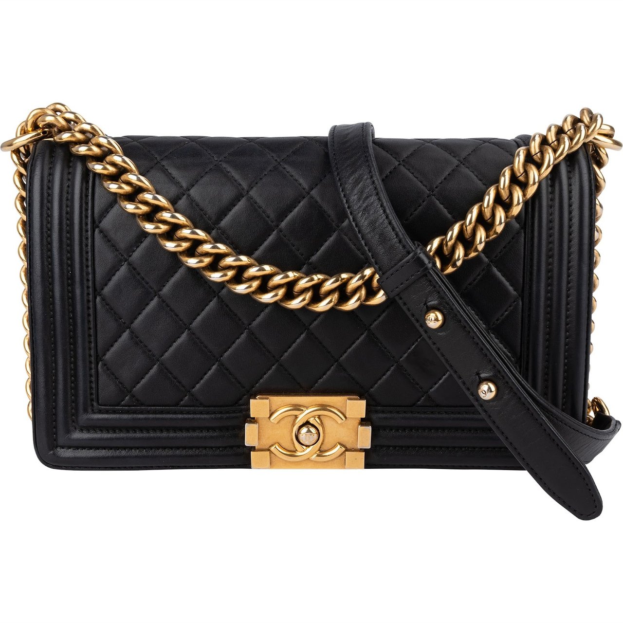 Chanel Chanel Quilted Lambskin Boy Single Flap Crossbody Bag Zwart