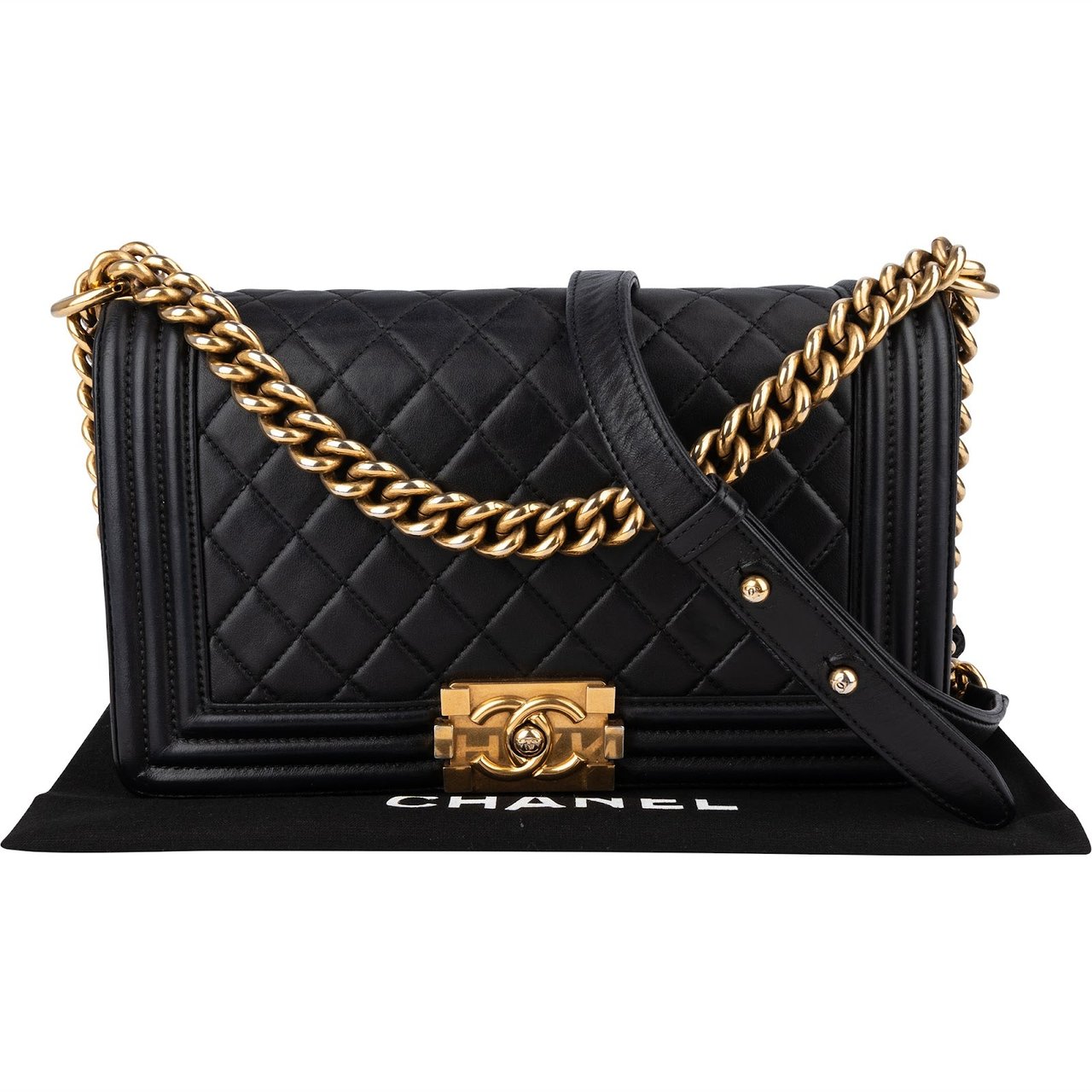 Chanel Chanel Quilted Lambskin Boy Single Flap Crossbody Bag Zwart