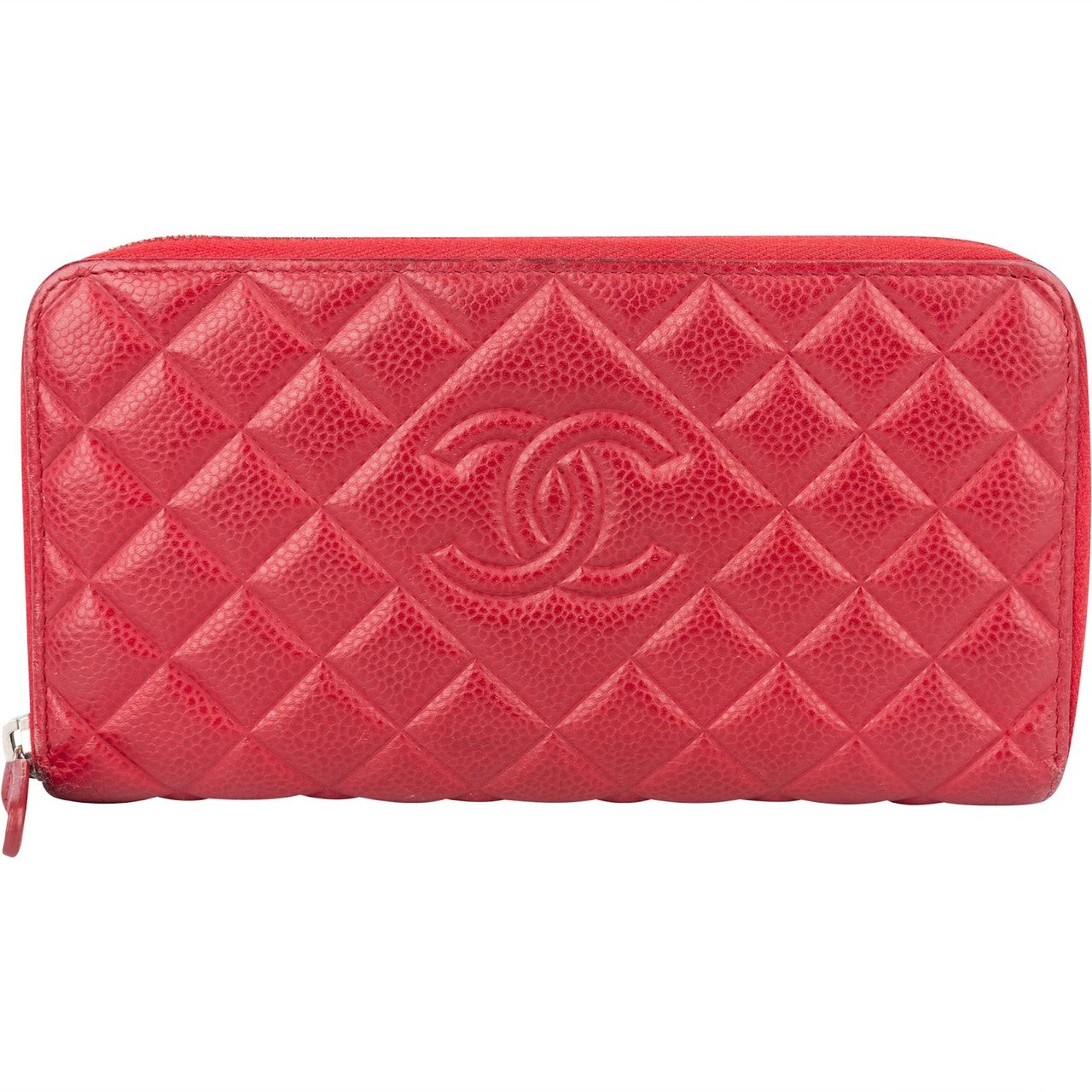 Chanel Chanel Quilted Caviar Leather CC Wallet Rood