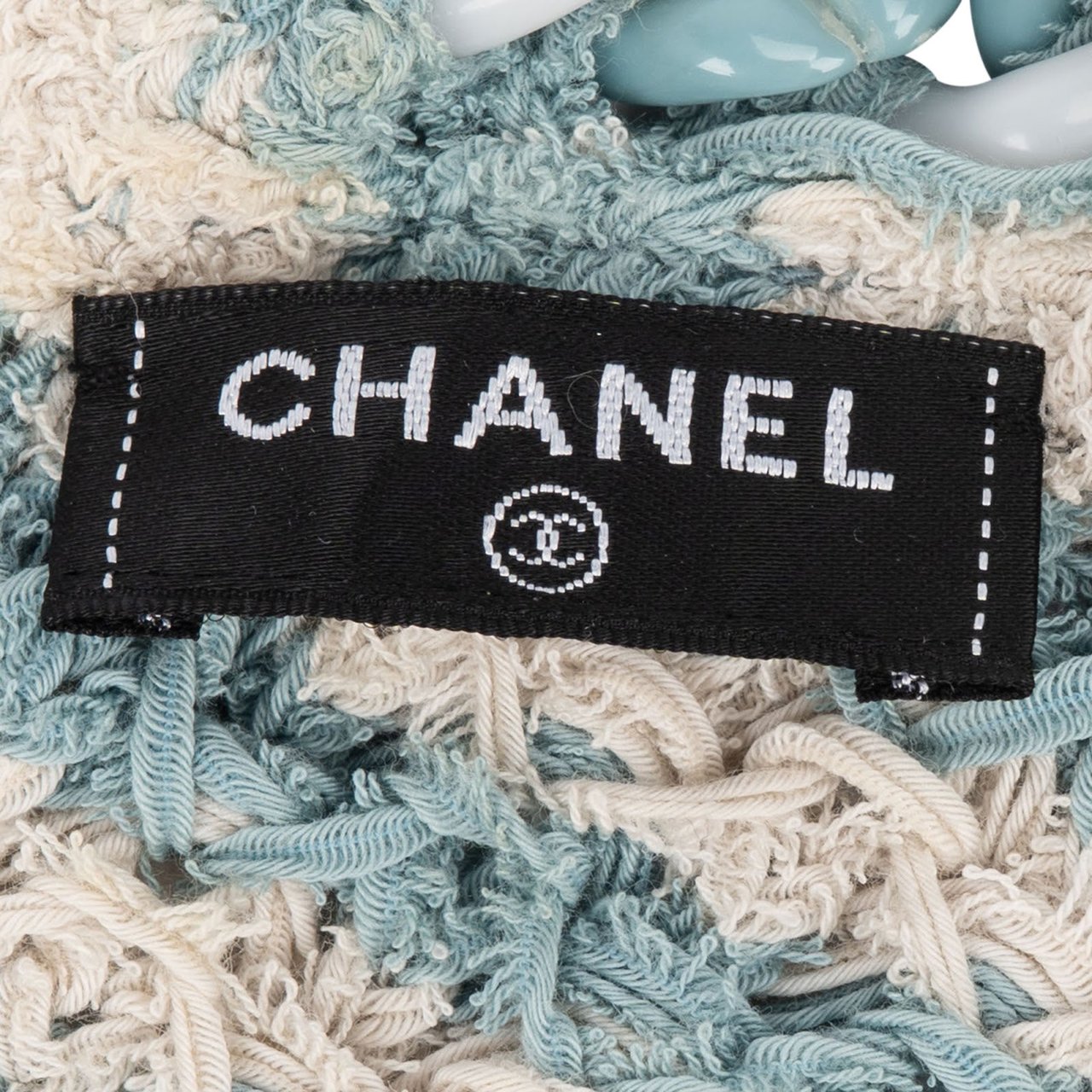 Chanel Multicolor Knit Chain Trim Tweed Dress (DE34-36 / XS-S) Lichtblauw