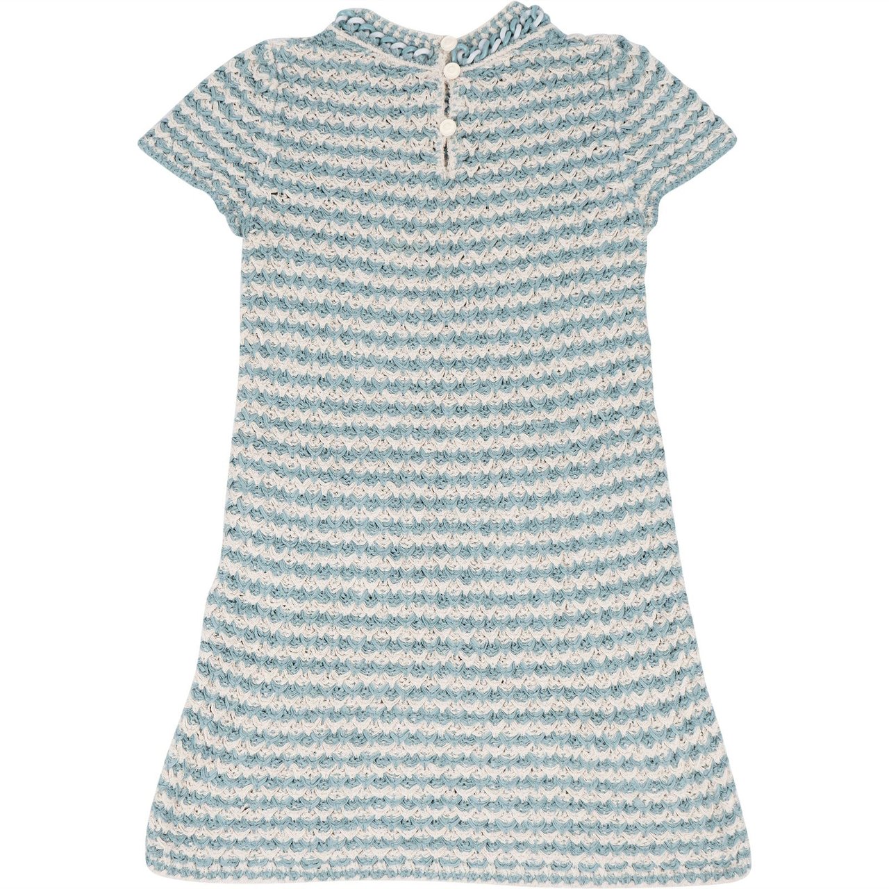 Chanel Multicolor Knit Chain Trim Tweed Dress (DE34-36 / XS-S) Lichtblauw