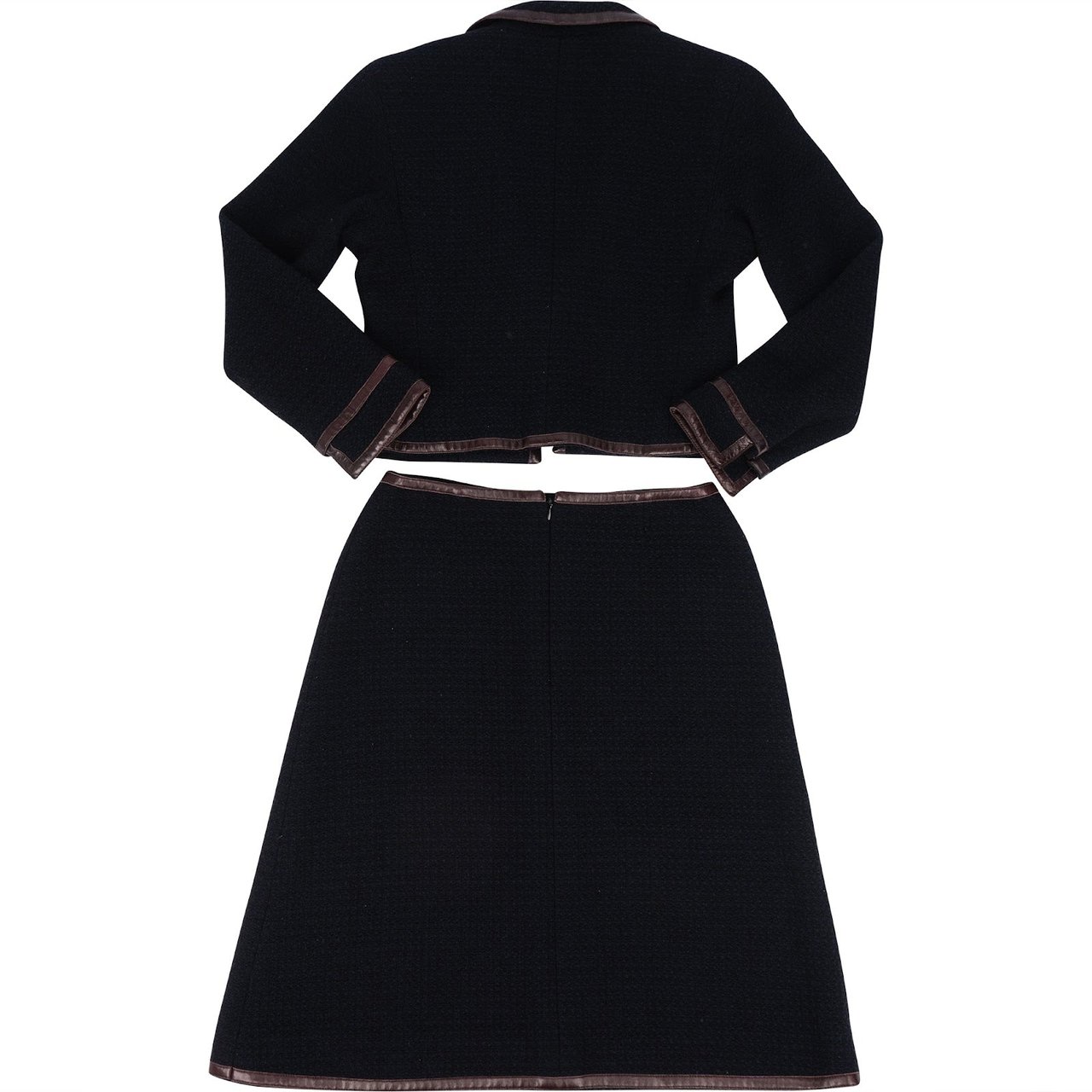 Chanel Chanel Tweed with Leather Trim Skirt Jacket Set (FR 38 / DE 36) Blauw