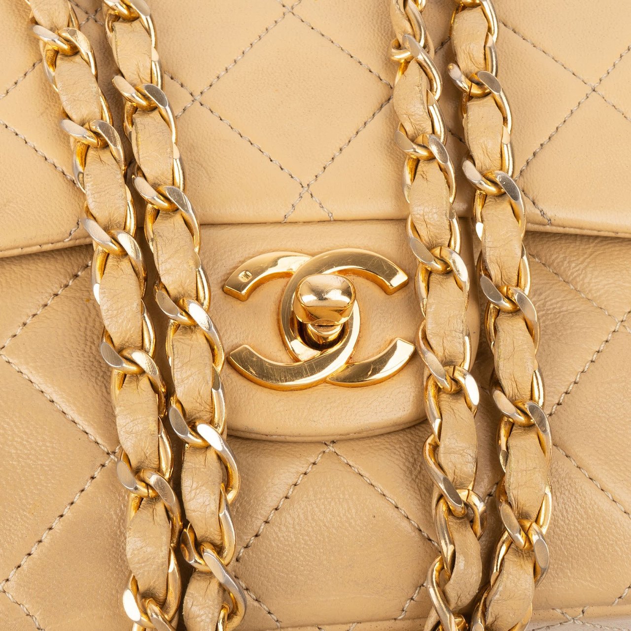Chanel Chanel Quilted Lambskin 24K Gold Medium Double Flap Crossbody Bag Beige