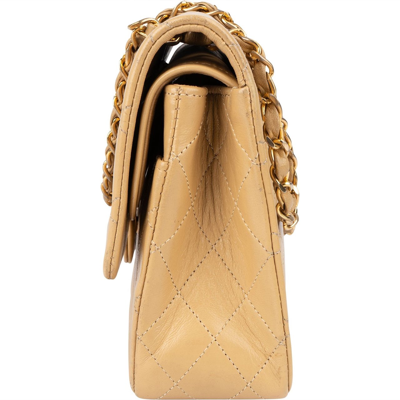 Chanel Chanel Quilted Lambskin 24K Gold Medium Double Flap Crossbody Bag Beige