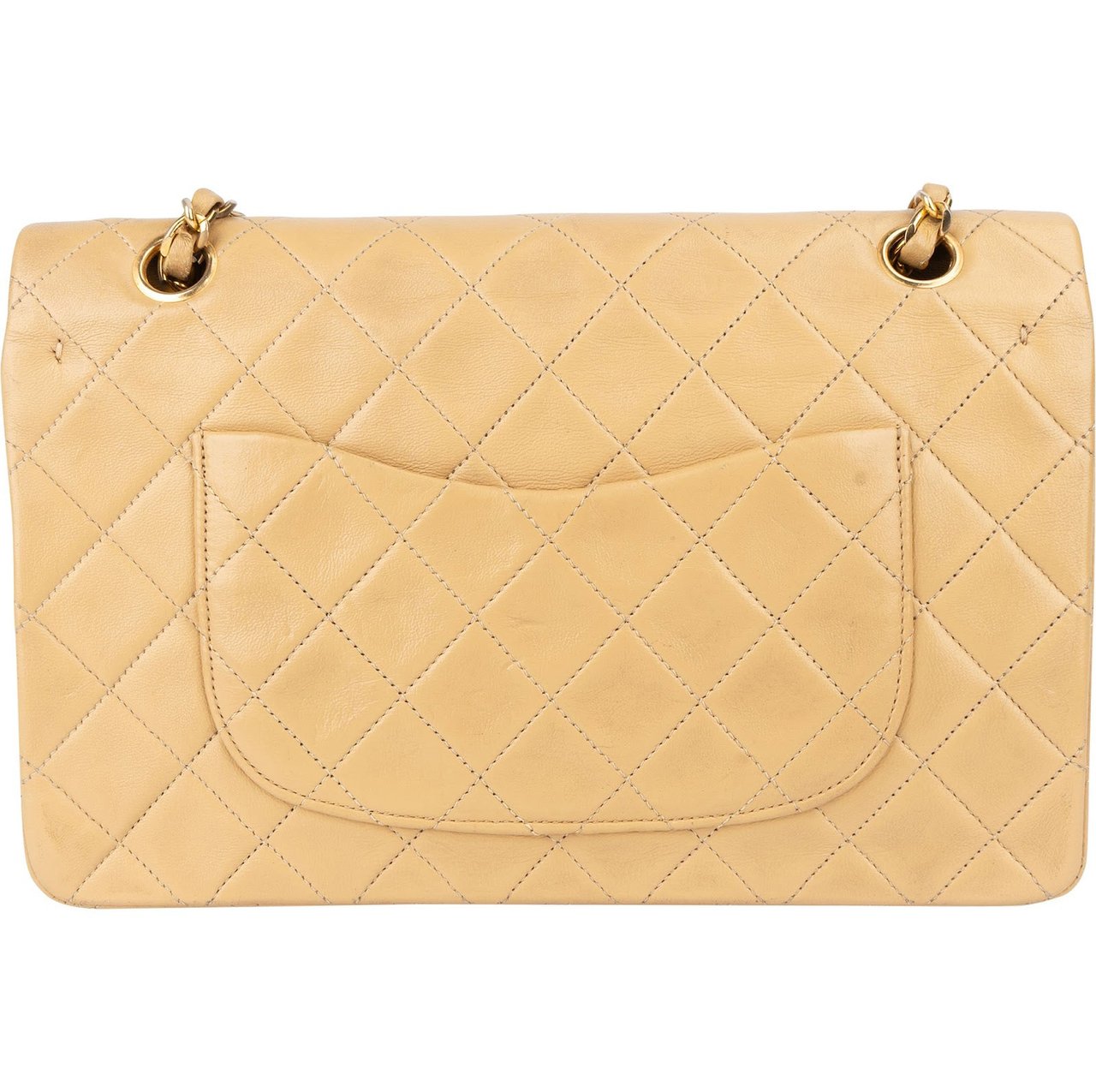 Chanel Chanel Quilted Lambskin 24K Gold Medium Double Flap Crossbody Bag Beige