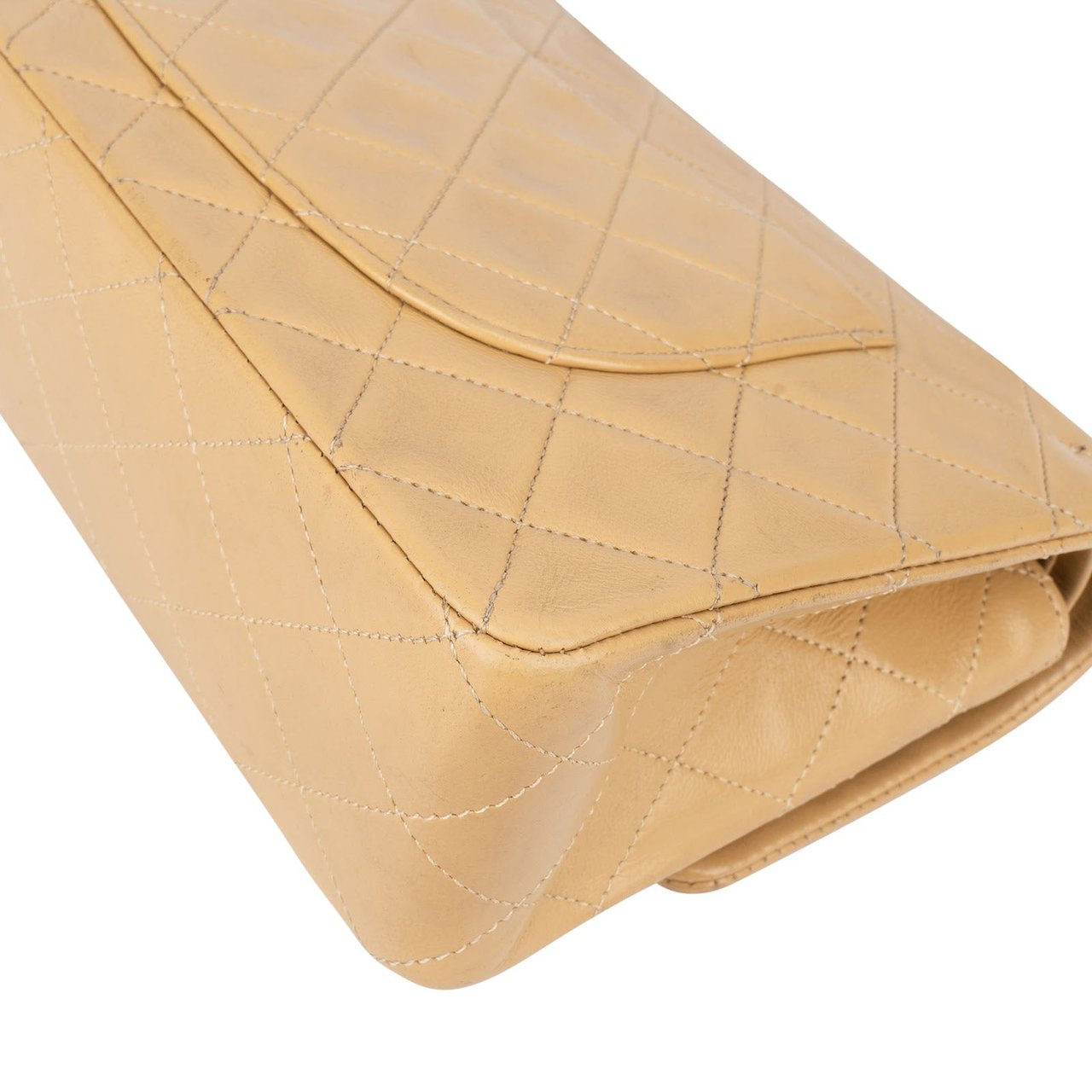 Chanel Chanel Quilted Lambskin 24K Gold Medium Double Flap Crossbody Bag Beige