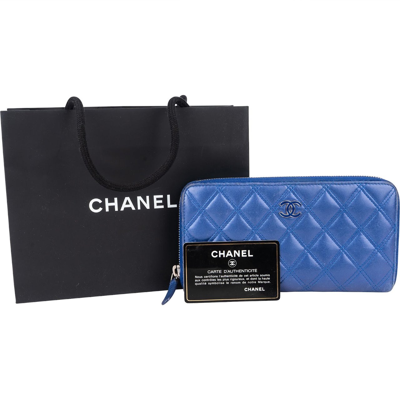 Chanel Chanel Quilted Lambskin CC Wallet Blauw