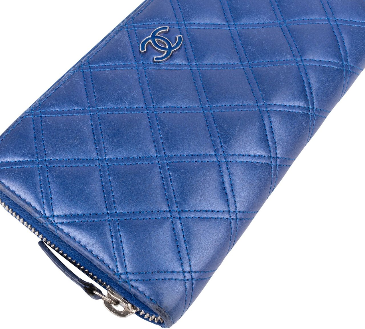 Chanel Quilted Lambskin CC Wallet Blauw