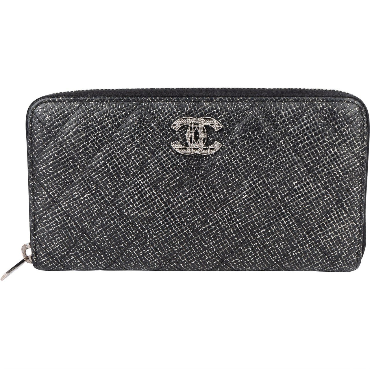 Chanel Chanel Quilted Glittered Caviar Leathe CC Wallet Zwart