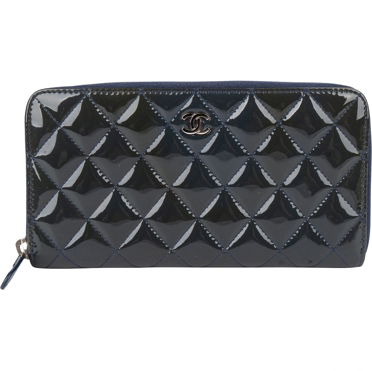 Chanel Quilted Patent Leather CC CC Wallet Navy