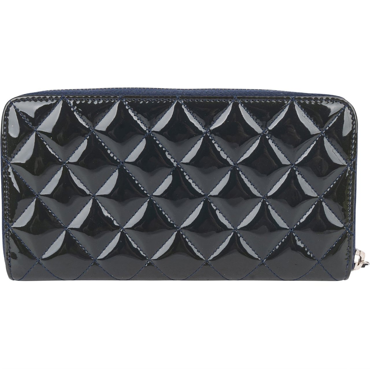 Chanel Quilted Patent Leather CC CC Wallet Navy