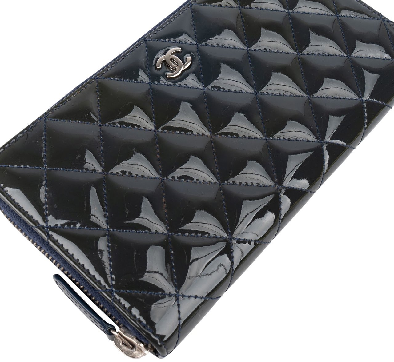Chanel Chanel Quilted Patent Leather CC CC Wallet Navy