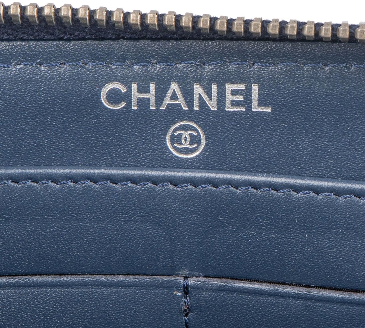 Chanel Quilted Patent Leather CC CC Wallet Navy