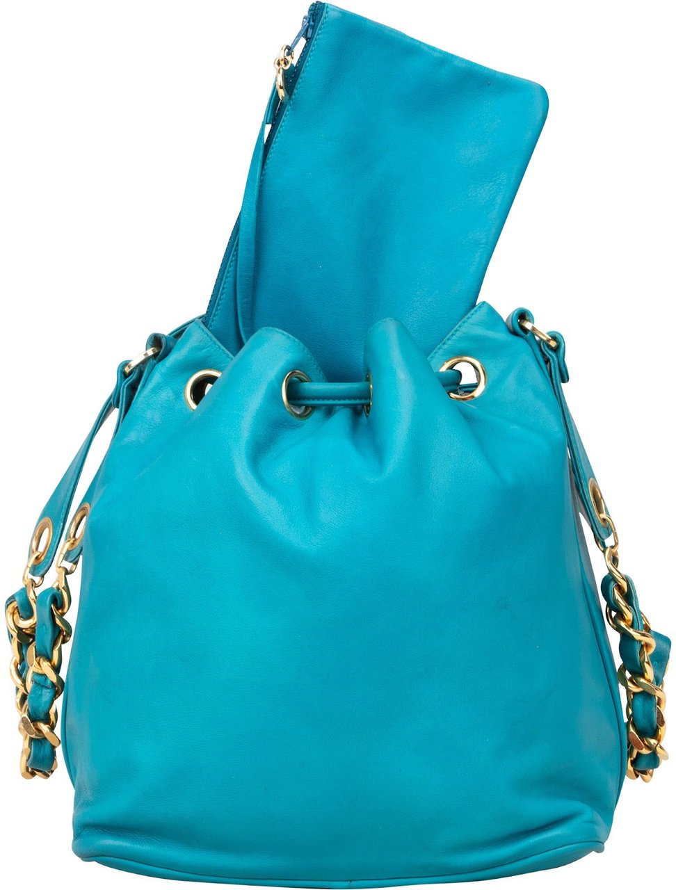 Chanel Chanel Lambskin Leather CC Drawstring Bucket Crossbody Bag Blauw