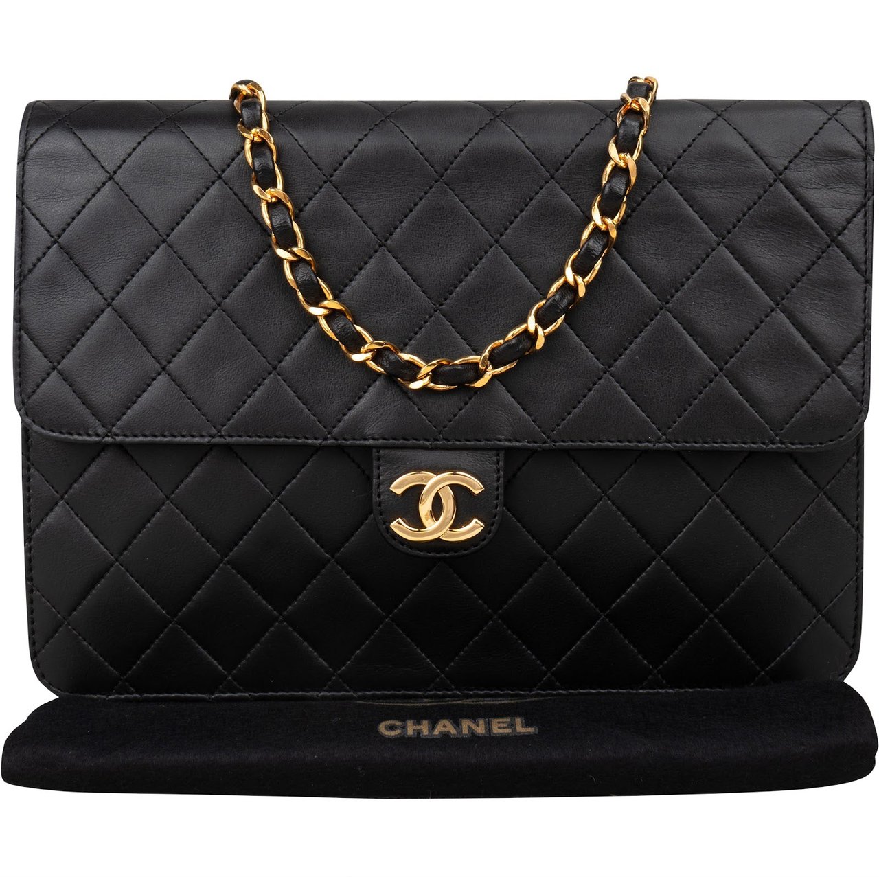 Chanel Chanel Quilted Lambskin CC Single Flap Shoulder Bag Zwart