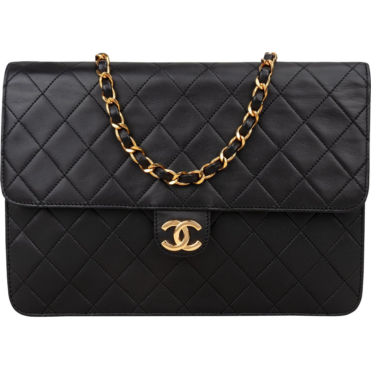Chanel Chanel Quilted Lambskin CC Single Flap Shoulder Bag Zwart