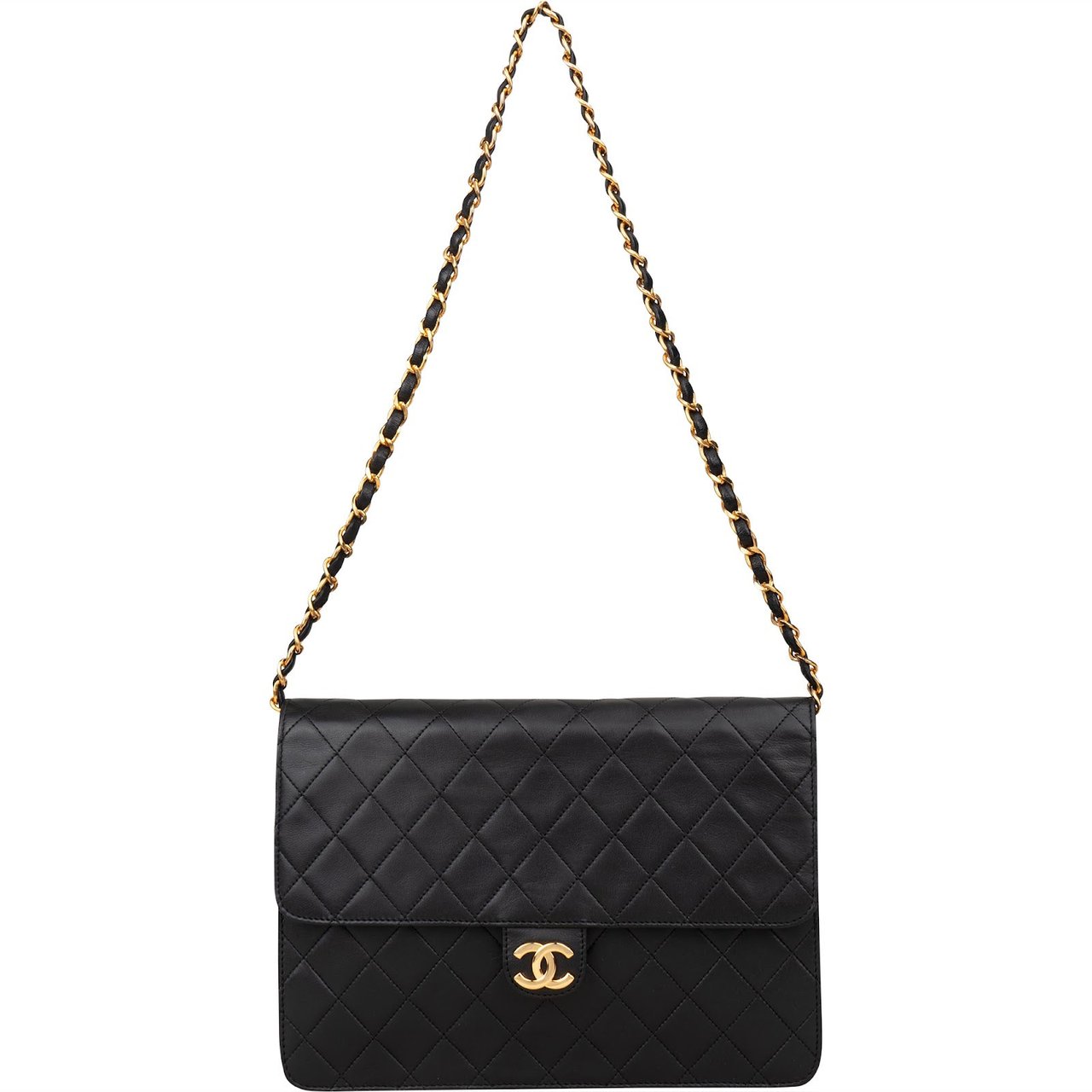 Chanel Chanel Quilted Lambskin CC Single Flap Shoulder Bag Zwart