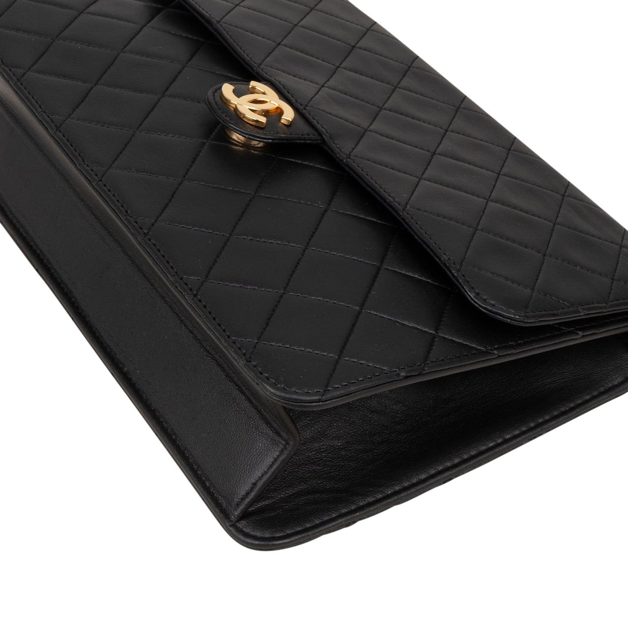 Chanel Chanel Quilted Lambskin CC Single Flap Shoulder Bag Zwart