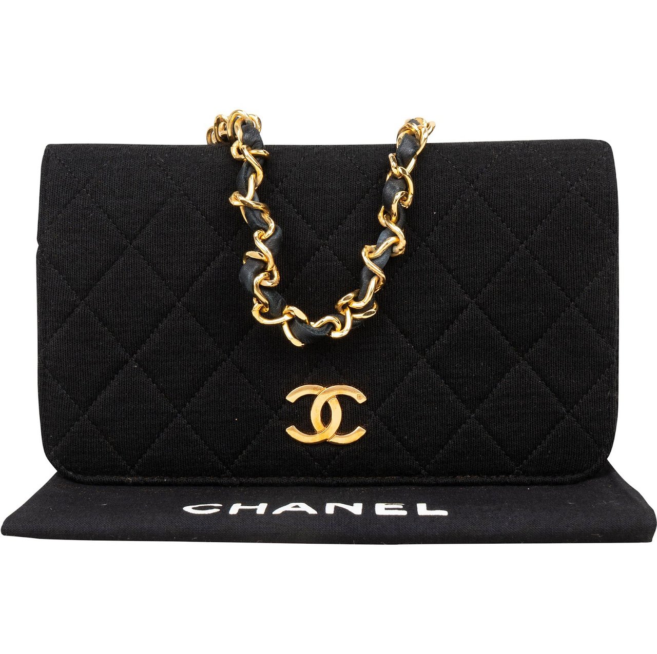 Chanel Chanel Quilted Cotton 24K Gold Single Flap Mini Shoulder Bag Zwart