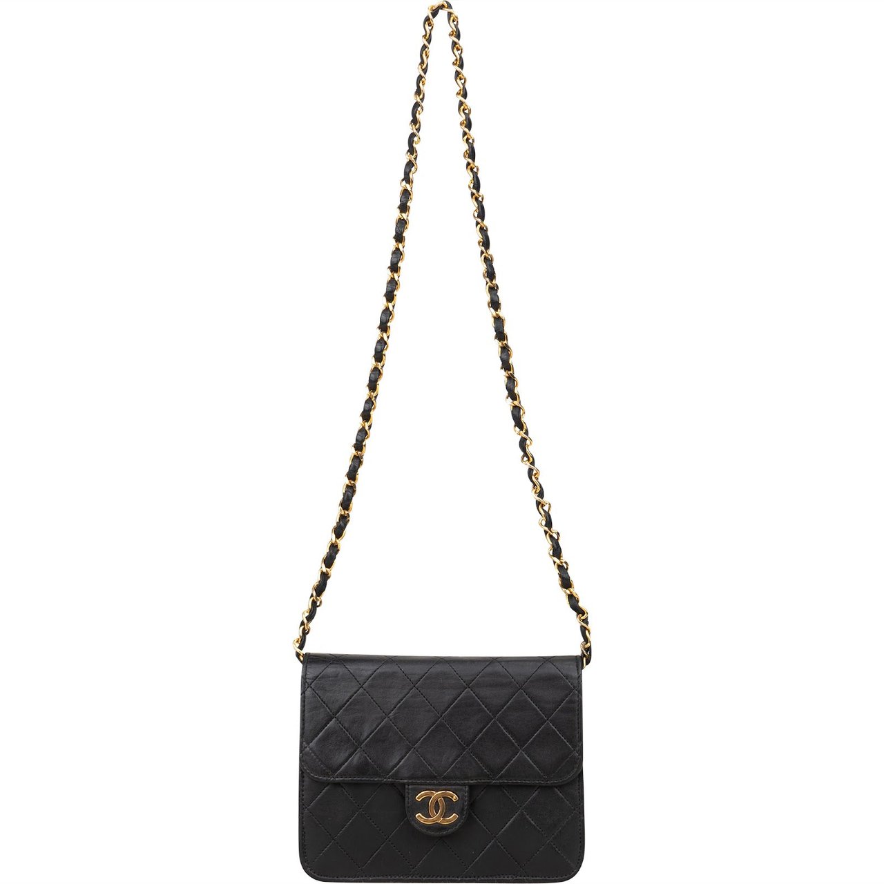 Chanel Chanel Quilted Lambskin Small 24K Gold Single Flap Shoulder Bag Zwart