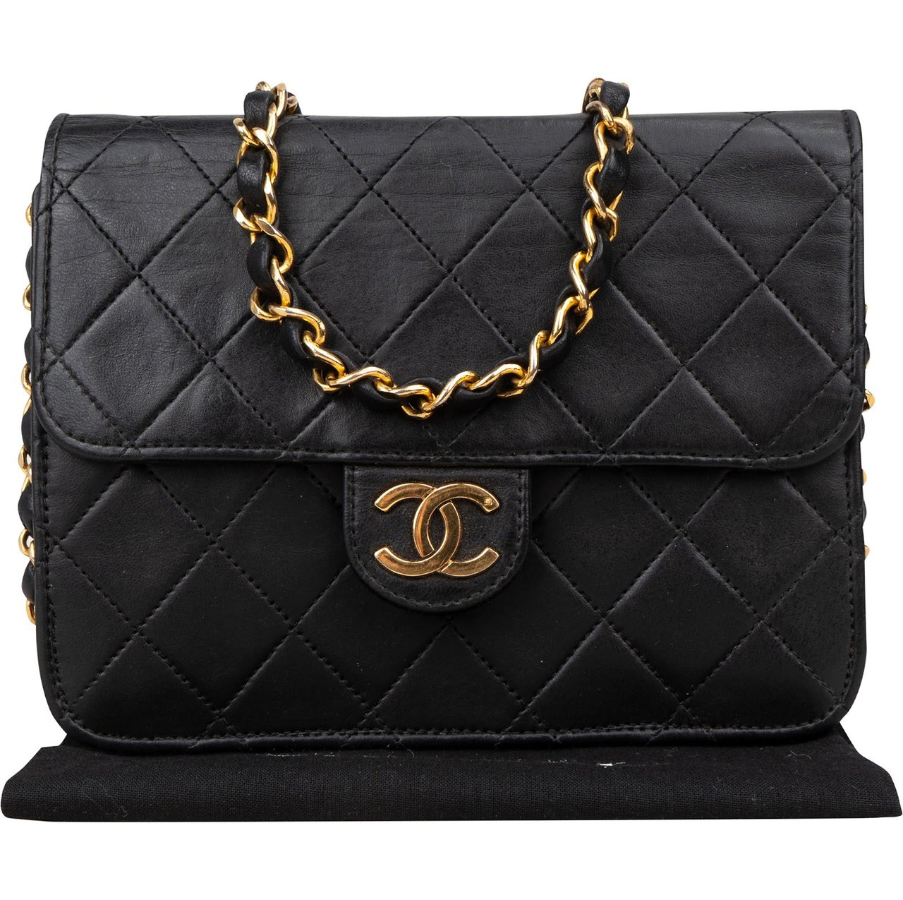 Chanel Chanel Quilted Lambskin Small 24K Gold Single Flap Shoulder Bag Zwart