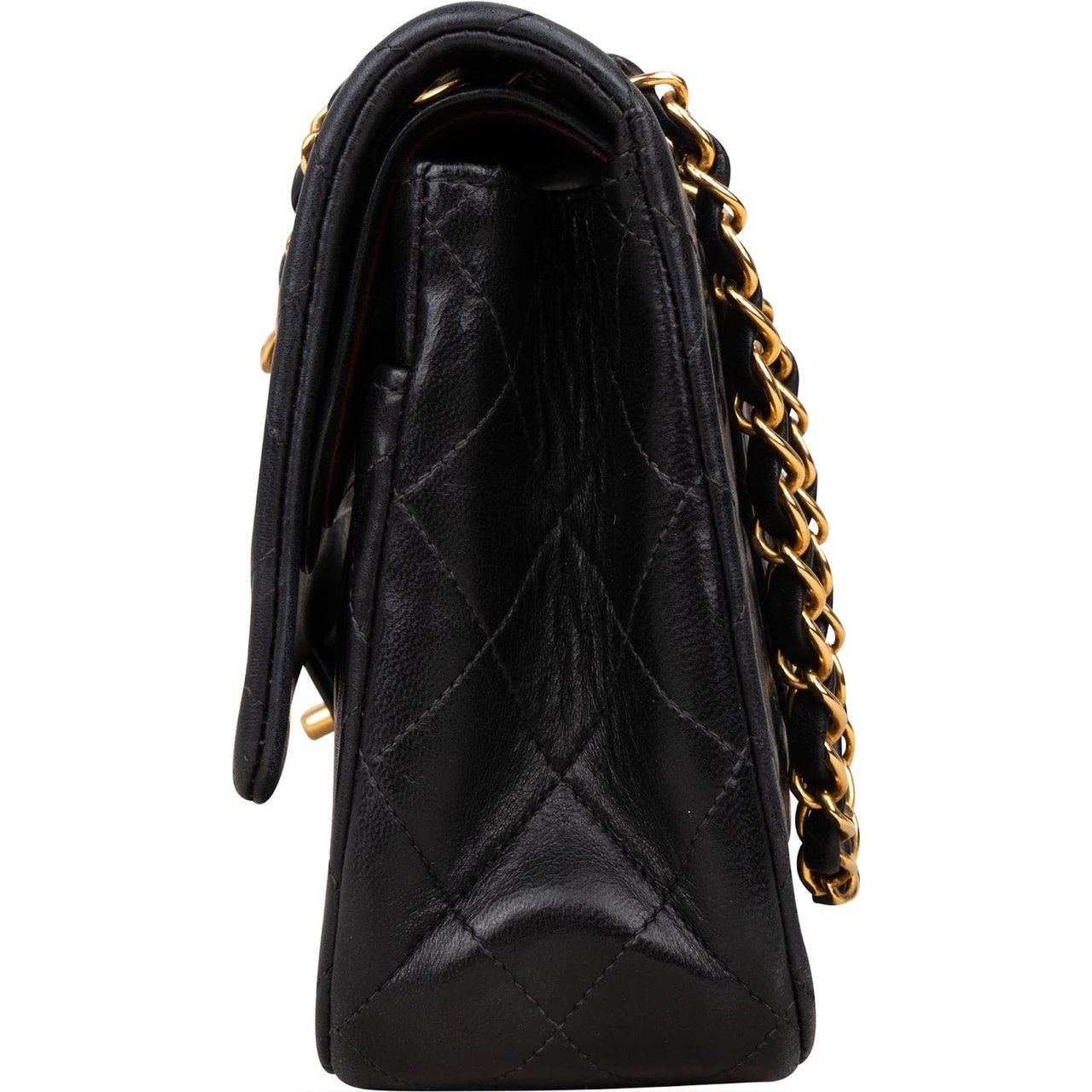 Chanel Chanel Quilted Lambskin Medium 24K Gold Medium Double Flap Crossbody Bag Zwart