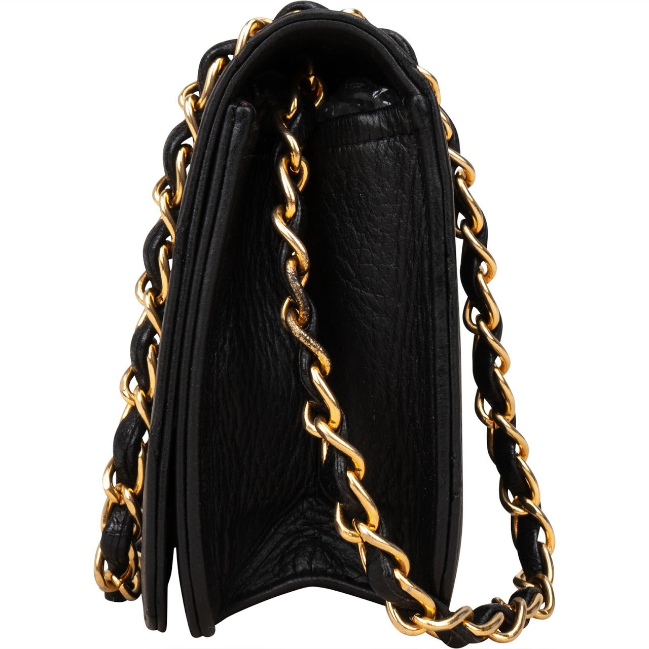 Chanel Chanel Quilted Lambskin Medium 24K Gold Single Flap Crossbody Bag Zwart