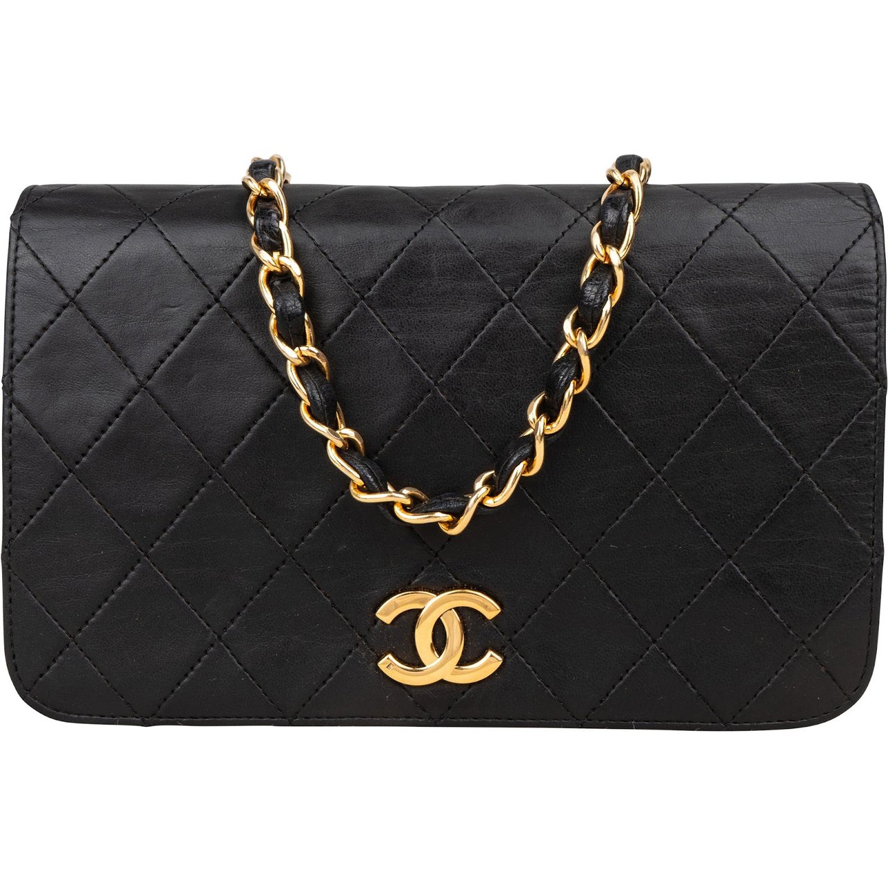 Chanel Chanel Quilted Lambskin Medium 24K Gold Single Flap Crossbody Bag Zwart
