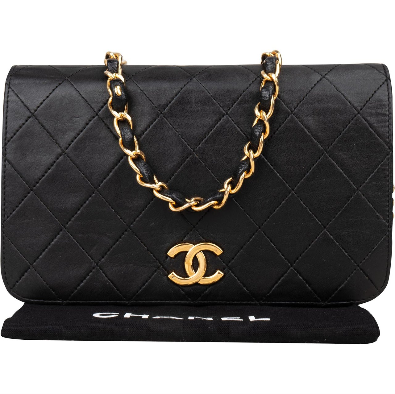 Chanel Chanel Quilted Lambskin Medium 24K Gold Single Flap Crossbody Bag Zwart