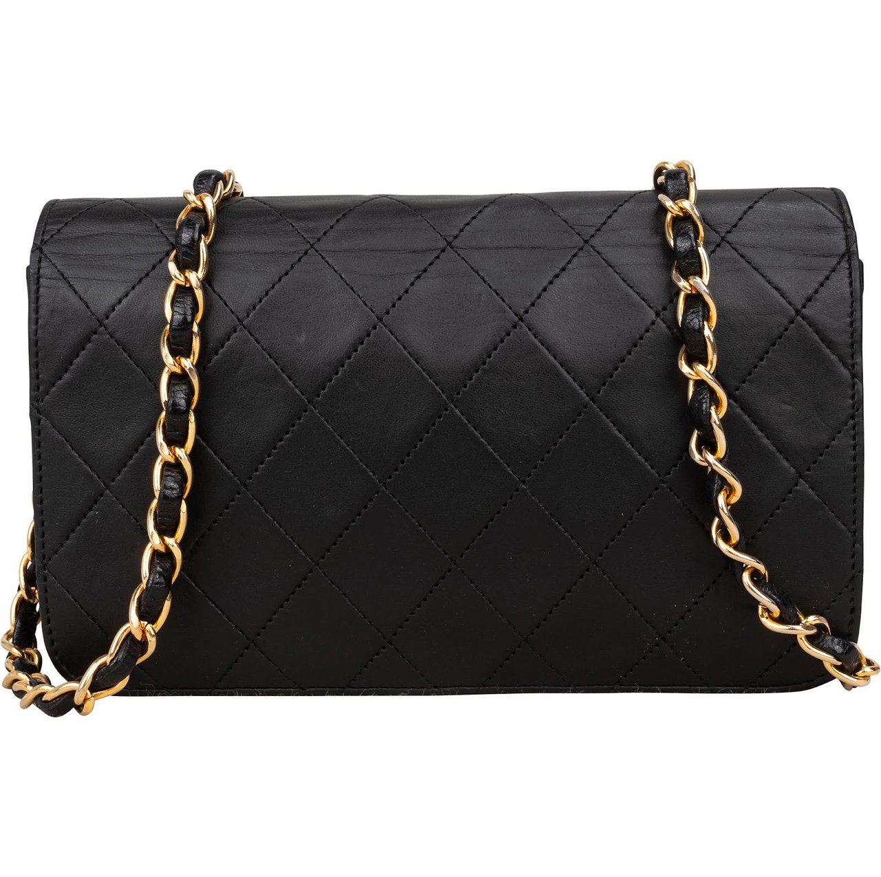 Chanel Chanel Quilted Lambskin Medium 24K Gold Single Flap Crossbody Bag Zwart
