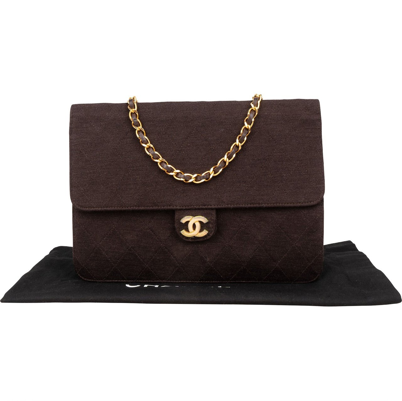 Chanel Chanel Quilted Cotton CC Single Flap Shoulder Bag Bruin